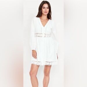 NWOT Old Navy White Cotton Long Sleeve Waist Defined Cutwork Mini Dress Small